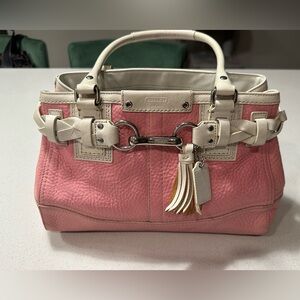 Coach Pink Pebbled Leather Satchel with Cream Trim